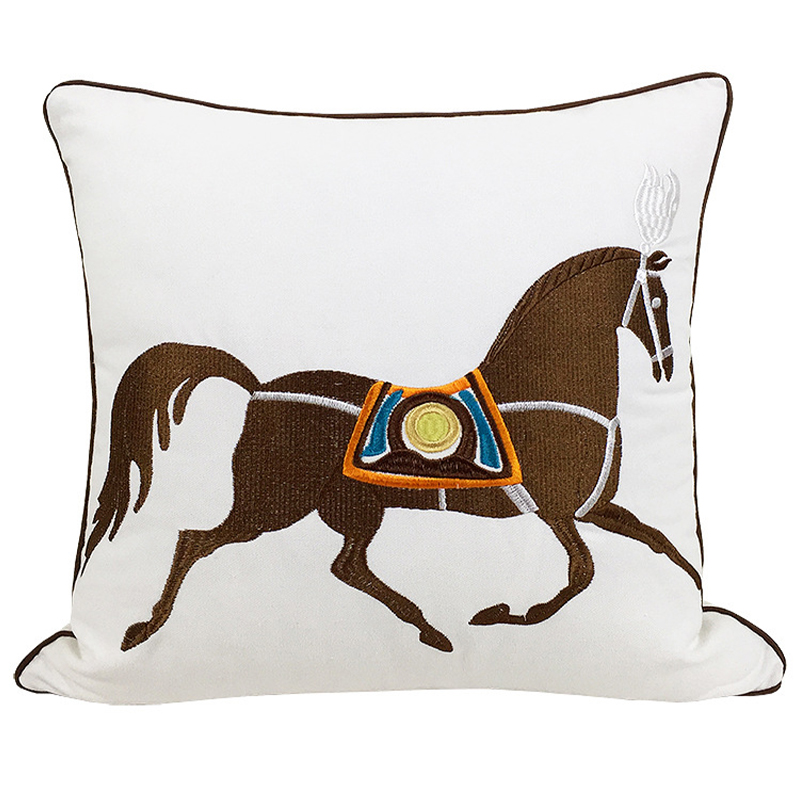 Декоративная подушка Hermes Horse Pillow Белый Коричневый Мульти в Казани | Loft Concept 