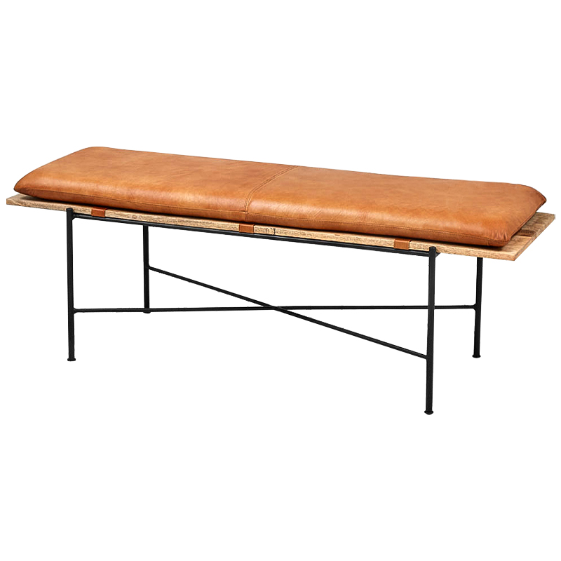 Банкетка Leather Metal Wood Bench Карамель Древесина Черный в Казани | Loft Concept 