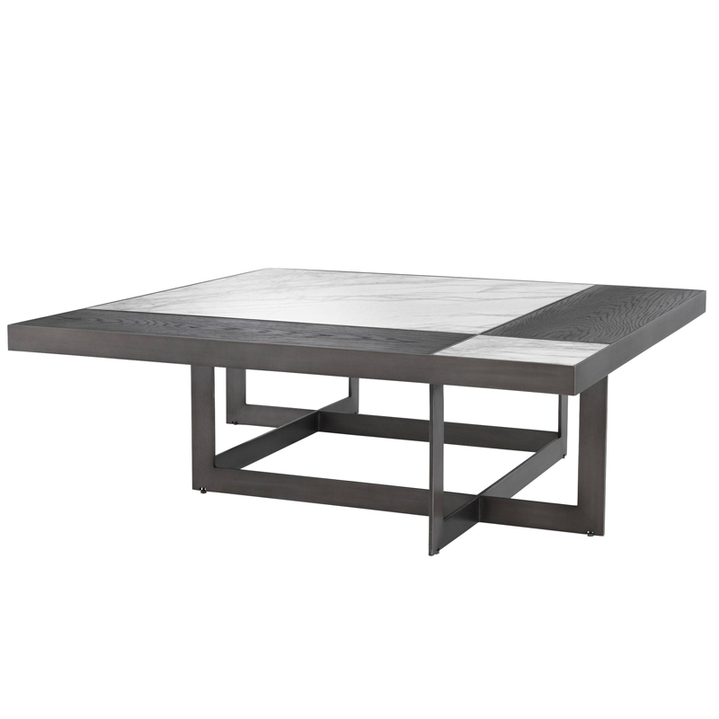 Кофейный стол Eichholtz Coffee Table Hermoza Мокко Белый Мрамор Bianco Темная бронза в Казани | Loft Concept 