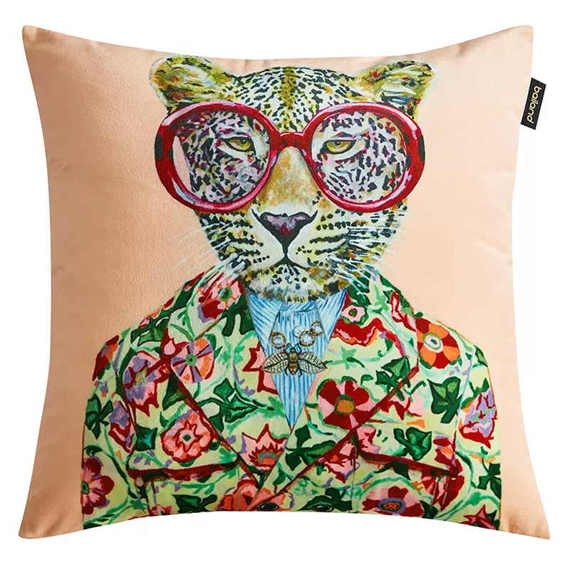 Декоративная подушка Стиль Gucci Fashion Animals Cushion Peach Мульти в Казани | Loft Concept 