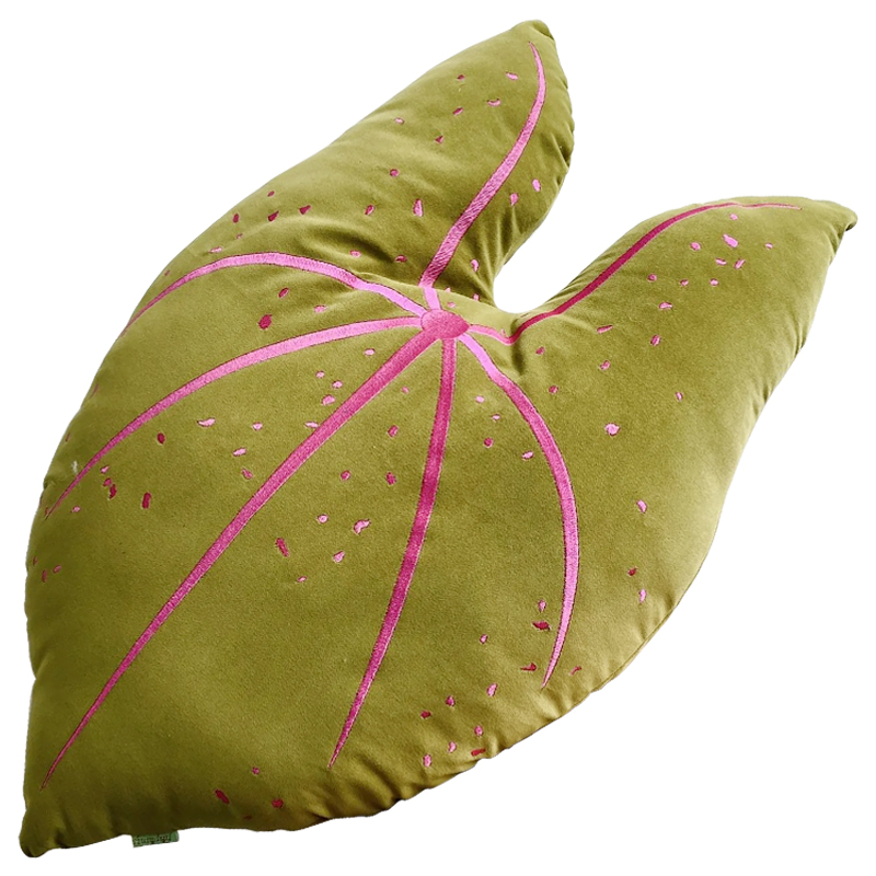 Декоративная подушка Botanical Cushion Caladium Зеленый смок Розовый в Казани | Loft Concept 