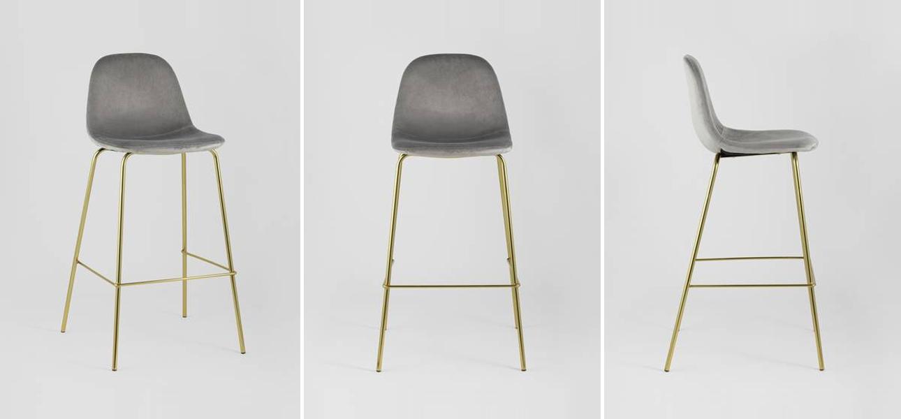 Барный Стул Archie Chair Серый Велюр - фото