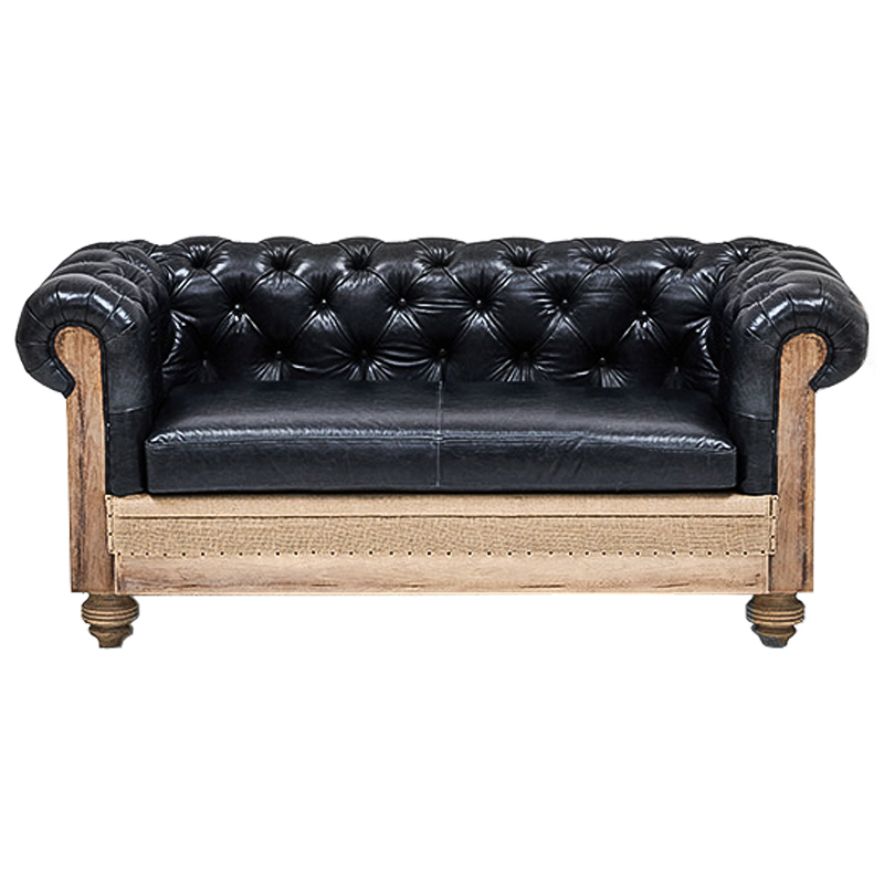 Диван Deconstructed Chesterfield Sofa double Black leather Черный Коричневый в Казани | Loft Concept 