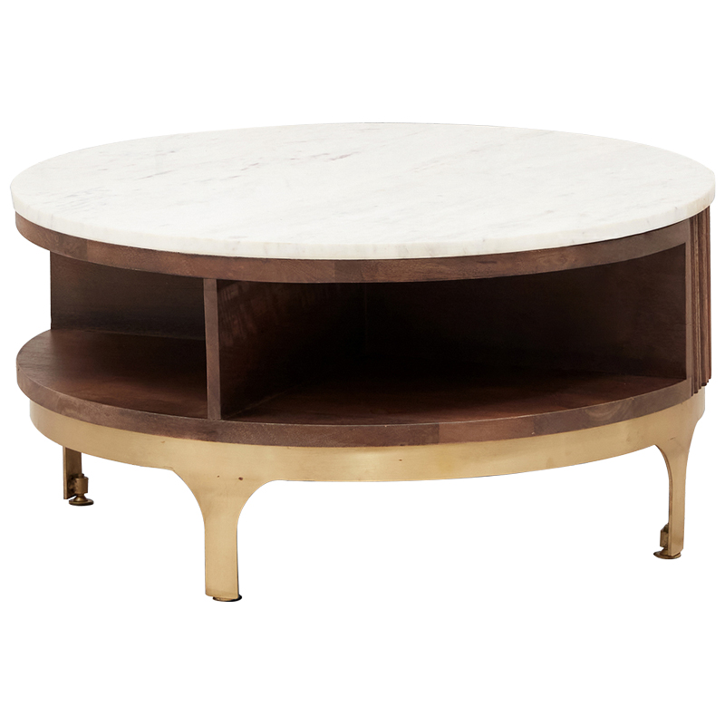 Круглый кофейный стол Sadie Round Coffee Table Белый Коричневый Латунь в Казани | Loft Concept 