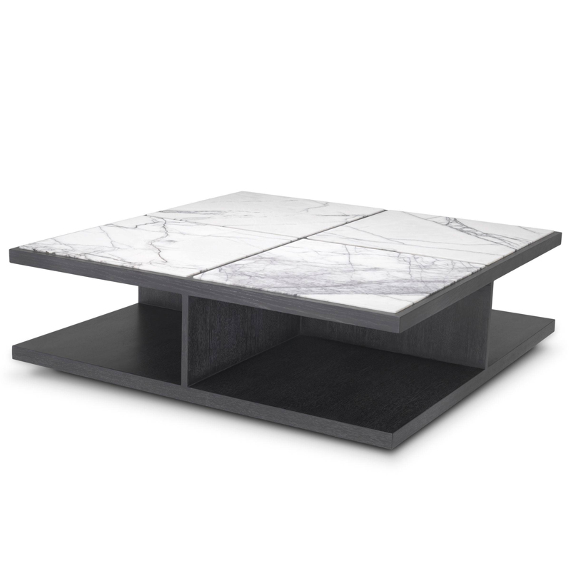 Кофейный стол Eichholtz Coffee Table Miguel Дерево Темно-Серый Белый Мрамор Bianco в Казани | Loft Concept 