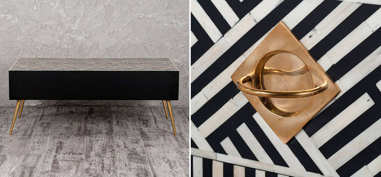 Столик на ножках с инкрустацией черно-белый Ester - фото №2