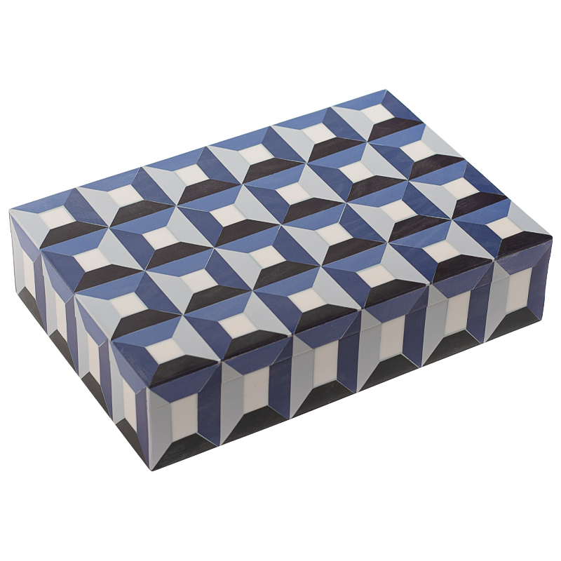 Шкатулка Squares Blue Bone Inlay Box Синий Белый Черный в Казани | Loft Concept 