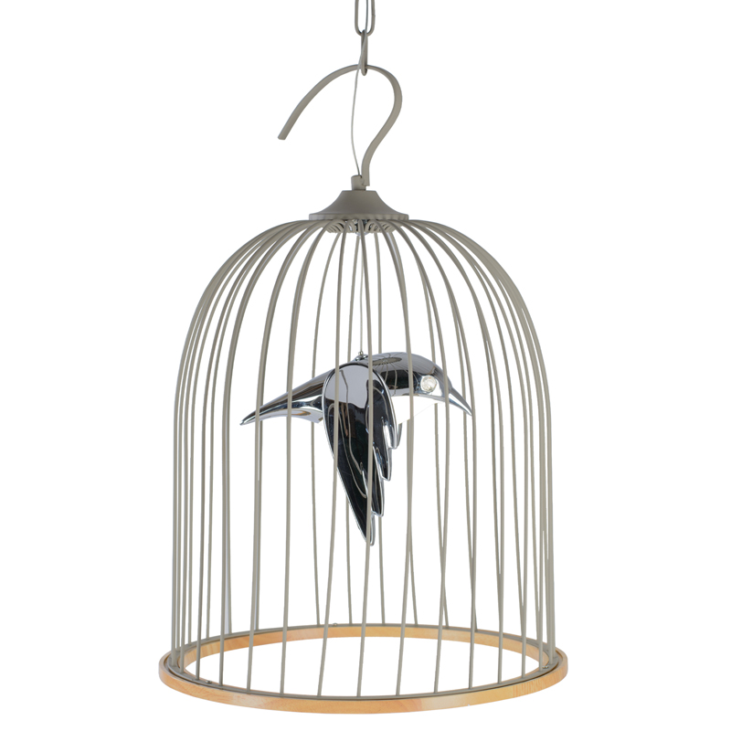 Подвесной светильник Bird in Cage Pendant Серый Хром Древесина в Казани | Loft Concept 