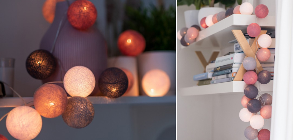 Гирлянда хлопковые фонарики Сotton Ball Dirty Rose - Loft-Concept в Казани