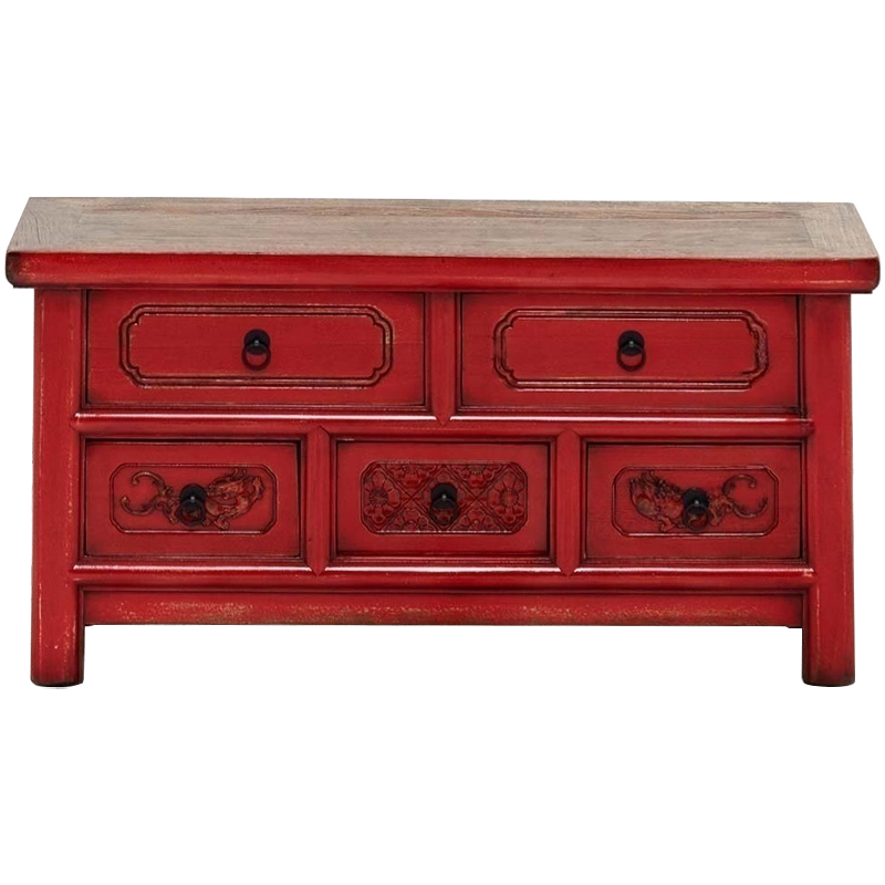 Деревянная ТВ-тумба в китайском стиле с 5-ю выдвижными ящиками Chinese TV Stand Red Красный Коричневый Черный Деревянная ТВ-тумба в китайском стиле с 5-ю выдвижными ящиками Chinese TV Stand Red Красный Коричневый Черный в Казани | Loft Concept