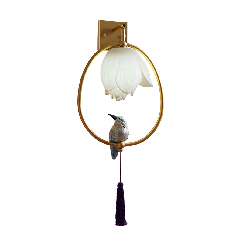 Бра White Flower and bird Sconce Глянцевое золото Белый Синий в Казани | Loft Concept 