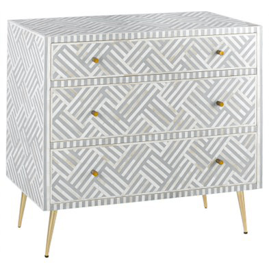 Комод инкрустация костью Gray Indian Bone Inlay 3 drawer Серый Белый Серый в Казани | Loft Concept 