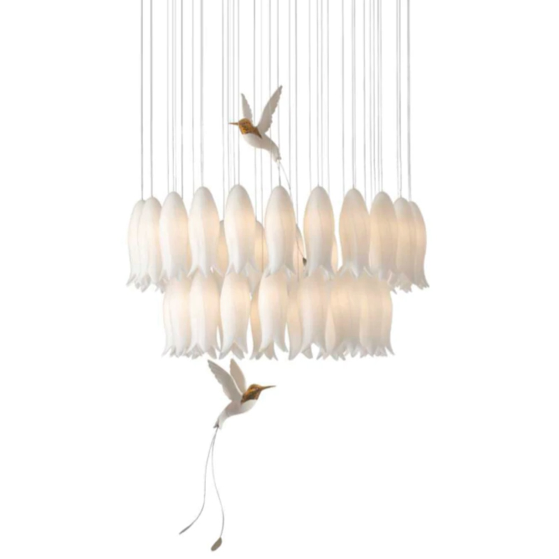 Люстра c Птичками Колибри Sagarti Pendant lamp ALBA Flowers & Birds Белый Золотой в Казани | Loft Concept 