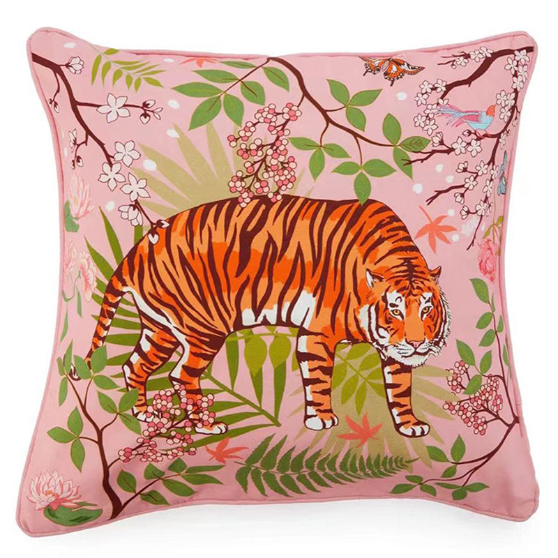 Декоративная подушка Tiger Pink Velvet Cushion Розовый Мульти в Казани | Loft Concept 