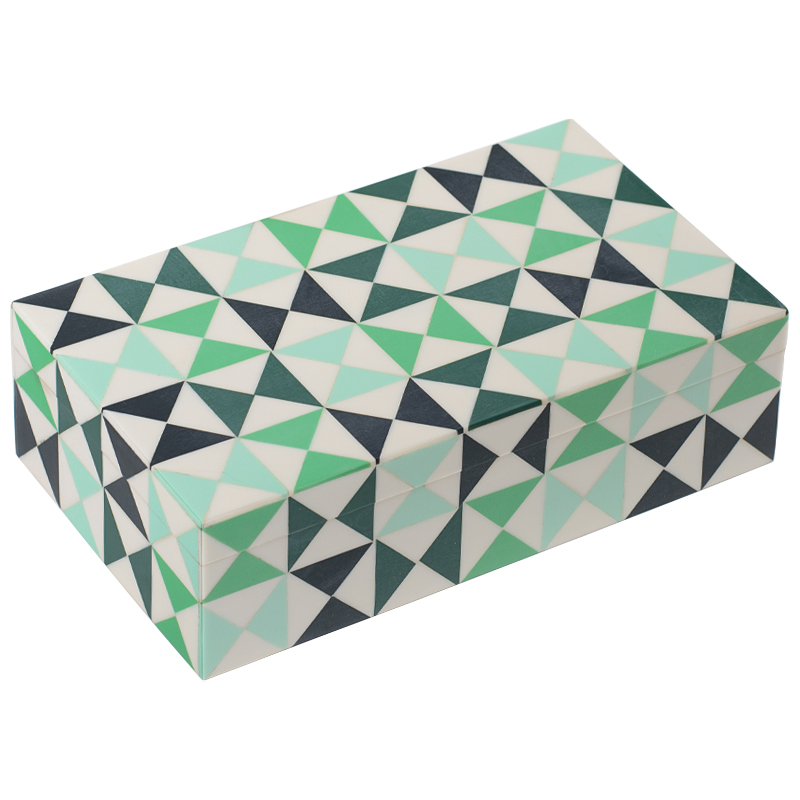 Шкатулка Small Triangles Green Bone Inlay Box Зеленый Белый Мятный в Казани | Loft Concept 