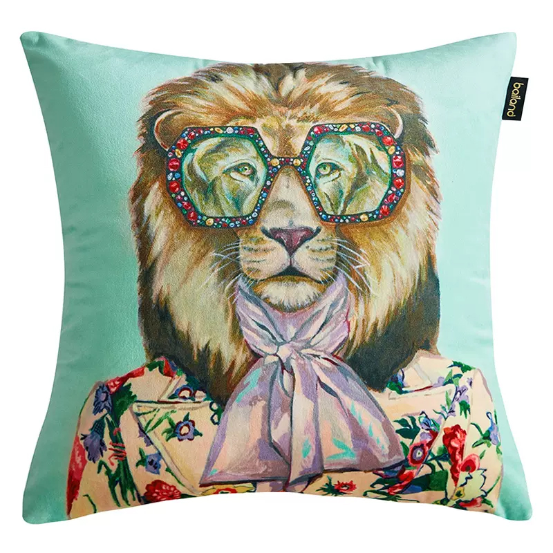 Декоративная подушка Стиль Gucci Leo Fashion Animals Cushion Mint Мятный Мульти в Казани | Loft Concept 