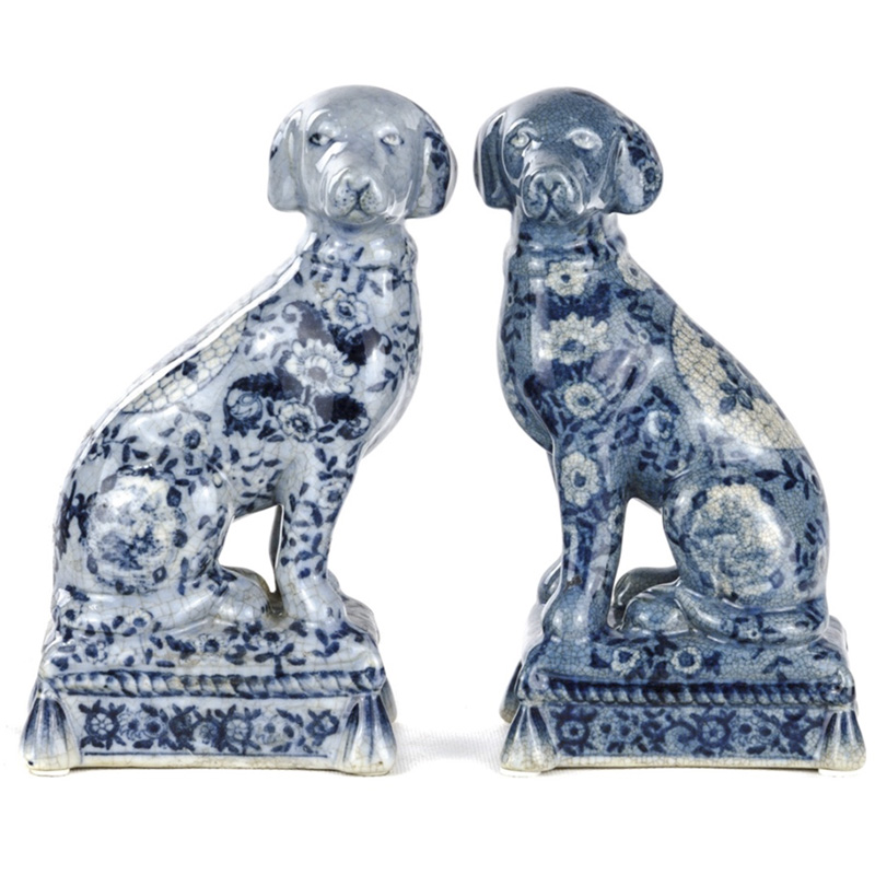 Статуэтки Oriental Blue & White Ornament Dogs набор из 2-х штук Белый Синий в Казани | Loft Concept 