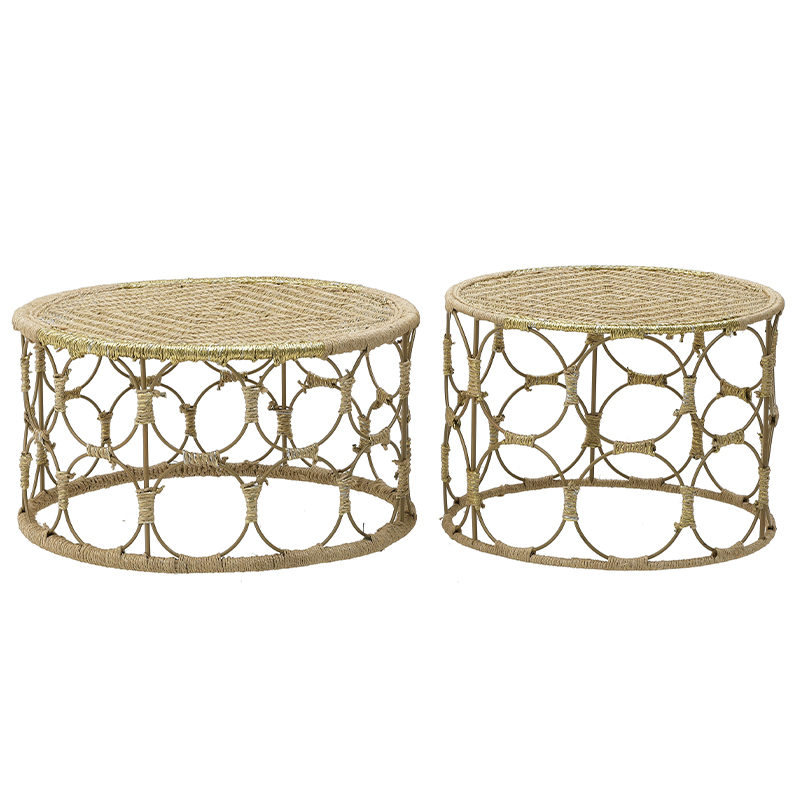 Комплект кофейных столиков Jute Metal Coffee Tables Золотой Бежевый в Казани | Loft Concept 