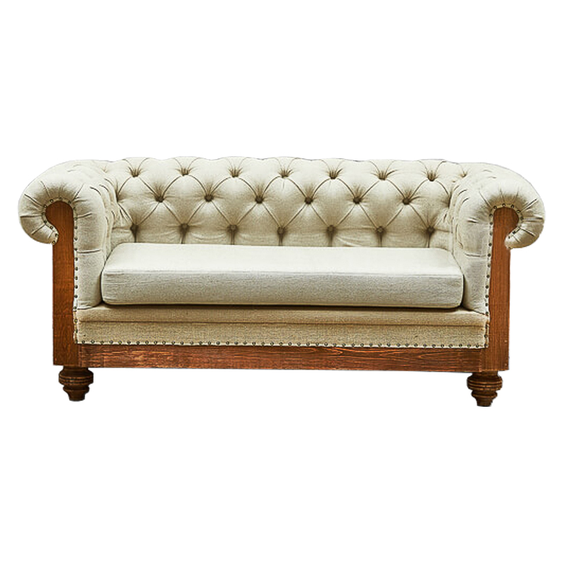 Диван Deconstructed Chesterfield Sofa double Ivory Linen ivory ( слоновая кость ) Коричневый в Казани | Loft Concept 