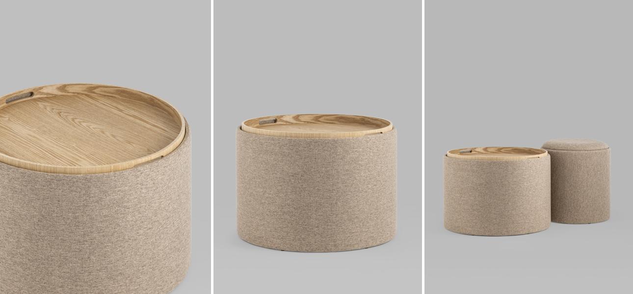 Пуф-столик с ящиком рогожка бежевый Bianca - фото