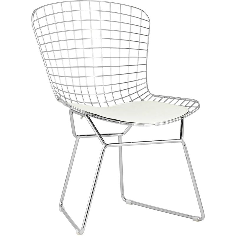 Стул Bertoia Chair Хромированный с Белой подушкой Хром Белый в Казани | Loft Concept 