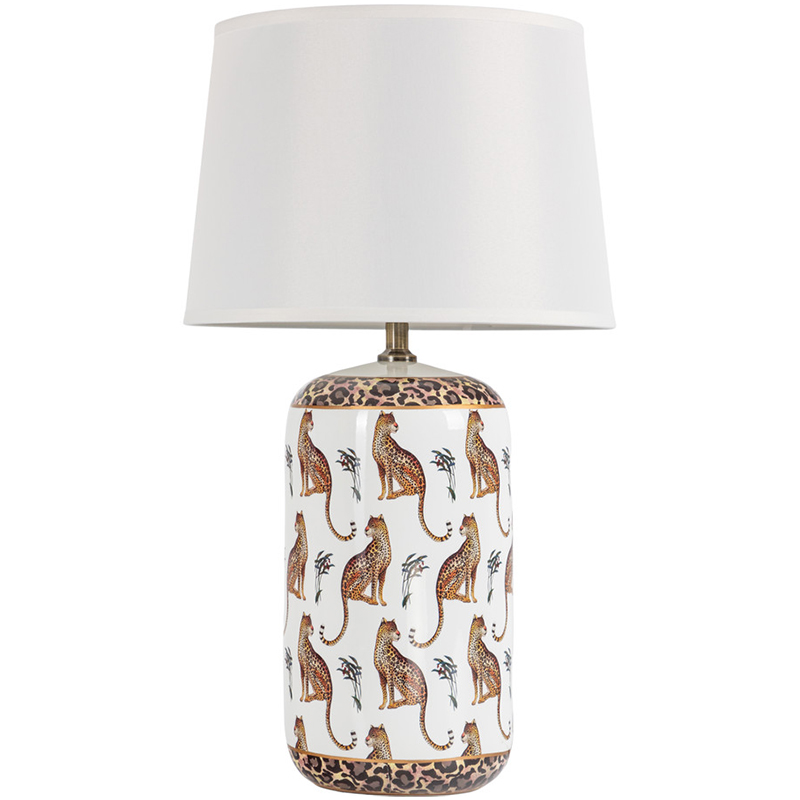 Настольная лампа с абажуром Leopard Lampshade White Белый Коричневый в Казани | Loft Concept 