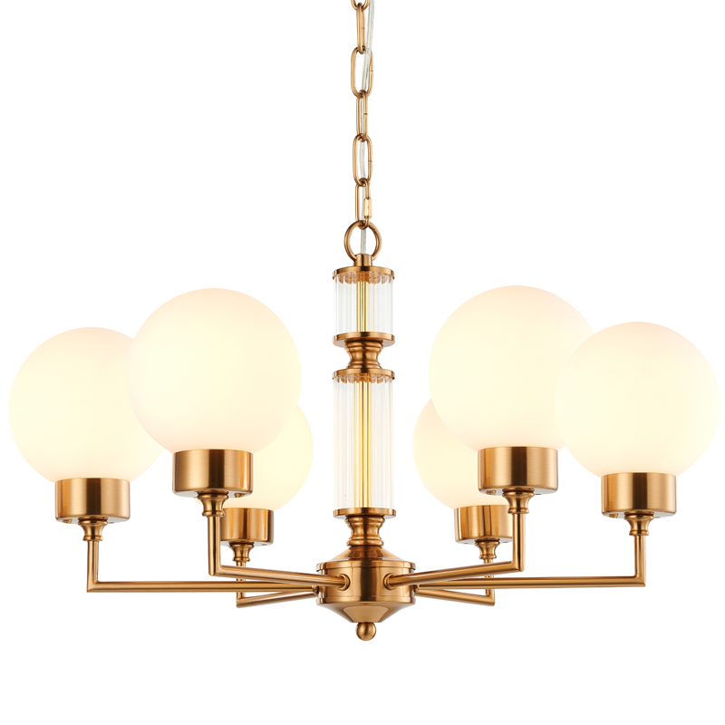 Люстра Zibille Chandelier Brass 58 Латунь Белое матовое стекло Прозрачный в Казани | Loft Concept 