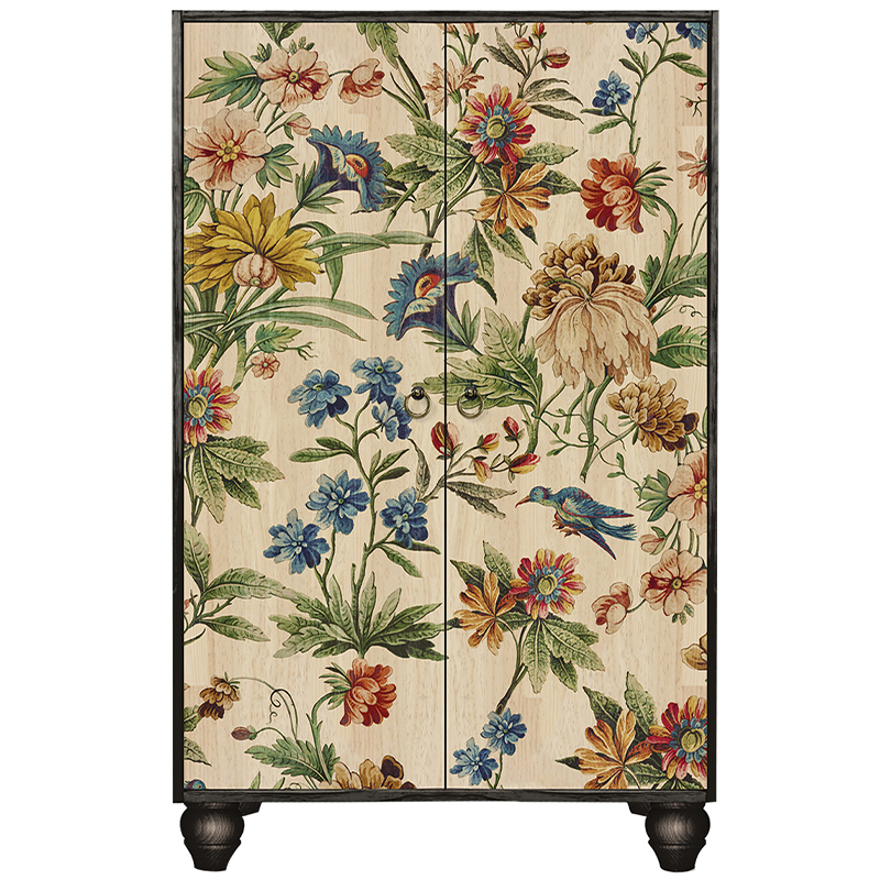 Шкаф с цветочным изображением на дверцах Floral Print Cabinet Мульти Черный Бежевый в Казани | Loft Concept 