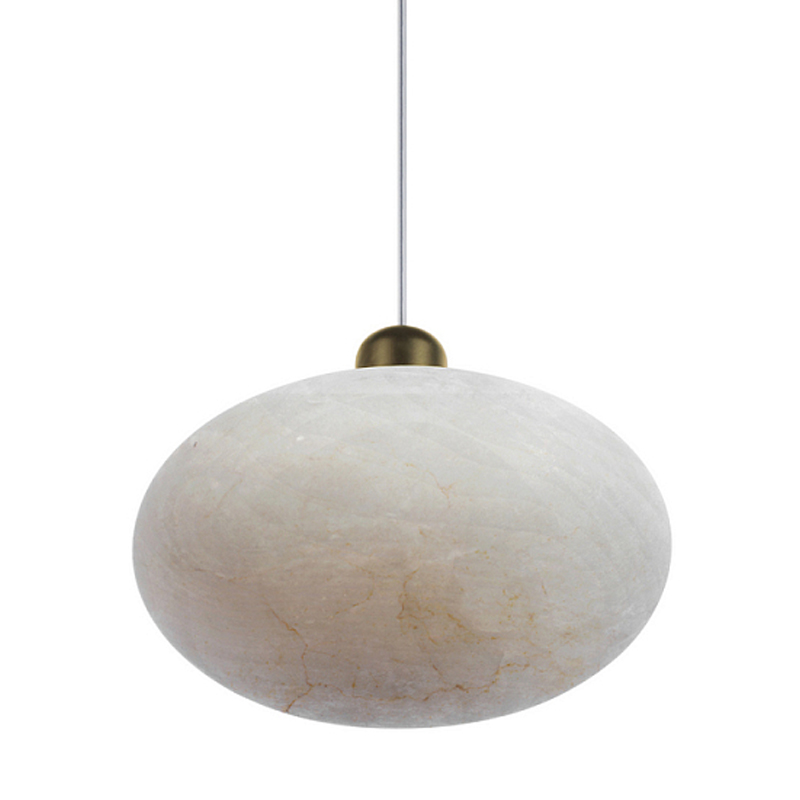 Подвесной светильник с плафоном в виде эллипса из белого алебастра Cryptocrystalline Stone Бронза Белый в Казани | Loft Concept 