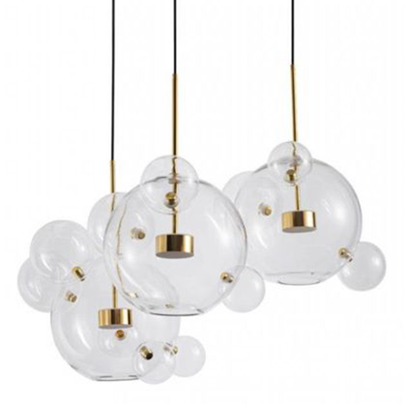 Светодиодный светильник Giopato & Coombes Bubble Chandelier Gold Circle 3 плафона Белый Золотой Прозрачное Стекло в Казани | Loft Concept 