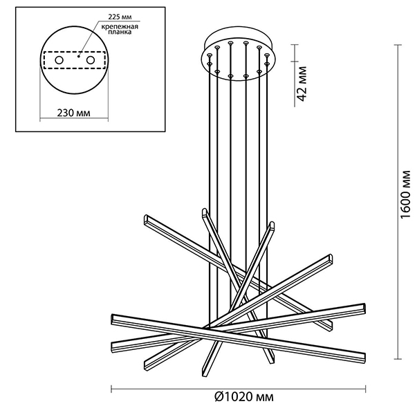 Люстра Rolf Six Black Lines Chandelier в Казани