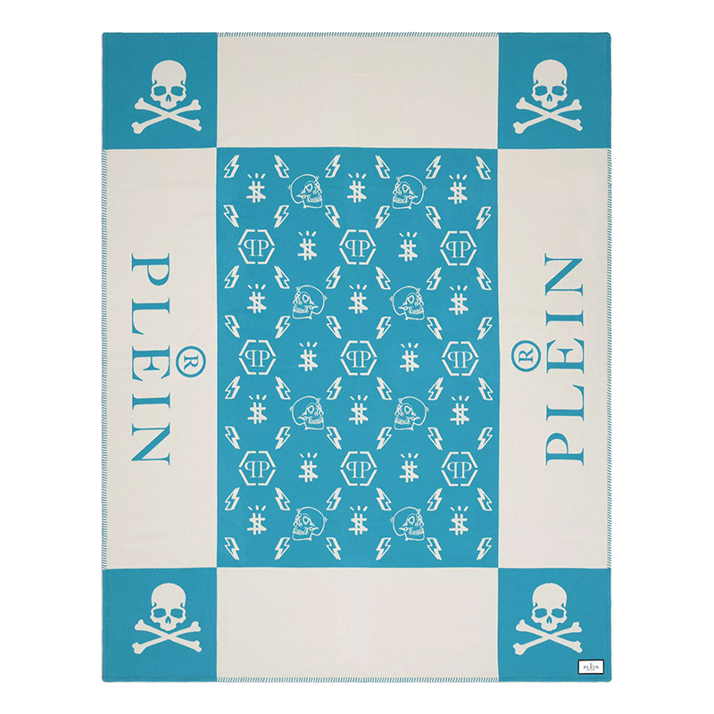 Плед Philipp Plein Plaid Cashmere Skull Blue Голубой Белый в Казани | Loft Concept 