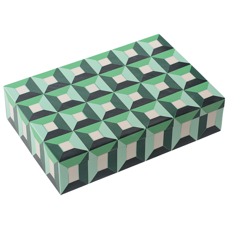 Шкатулка Squares Green Bone Inlay Box Зеленый Белый в Казани | Loft Concept 