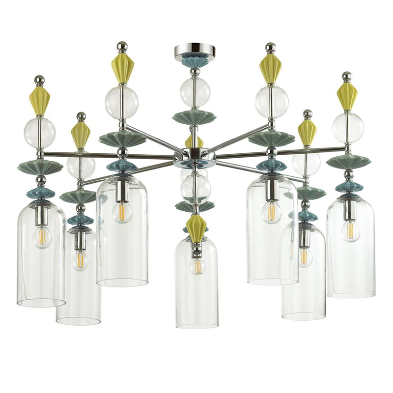 Люстра Iris Glass Chandelier candy 7 chrome Прозрачное Стекло Прозрачный зеленый Желтый Хром в Казани | Loft Concept 