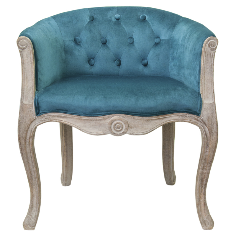 Кресло низкое в стиле прованс Louis French Armchair blue velour Бирюзовый Бежевый в Казани | Loft Concept 