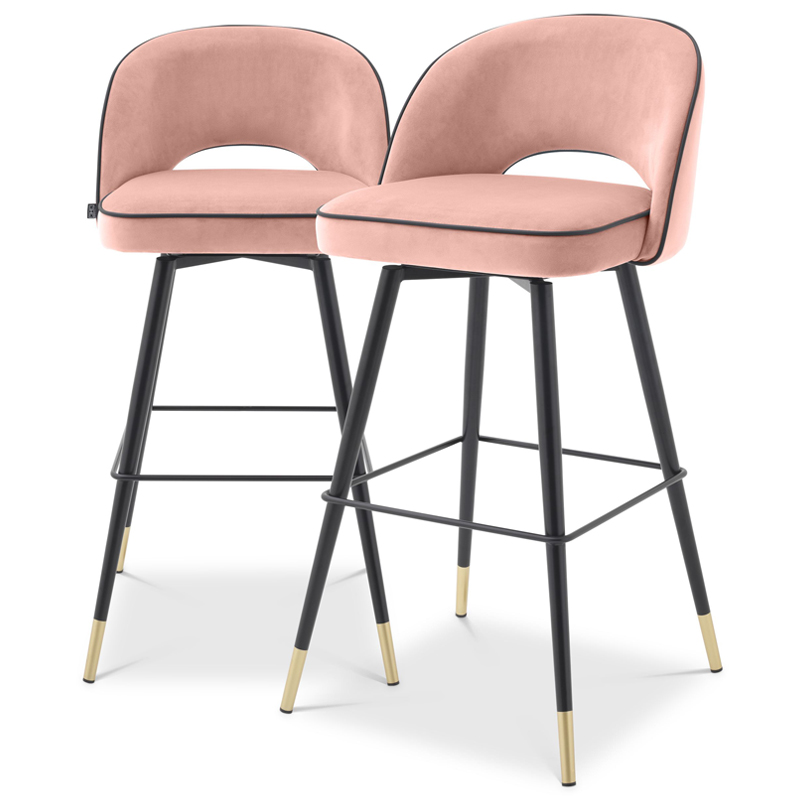 Комплект барных стульев Eichholtz Bar Stool Cliff set of 2 nude Розовый пастельный Черный Латунь в Казани | Loft Concept 