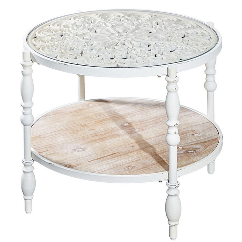 Журнальный столик из натурального дерева в винтажном стиле Openwork Coffee Table Белый в Казани | Loft Concept 