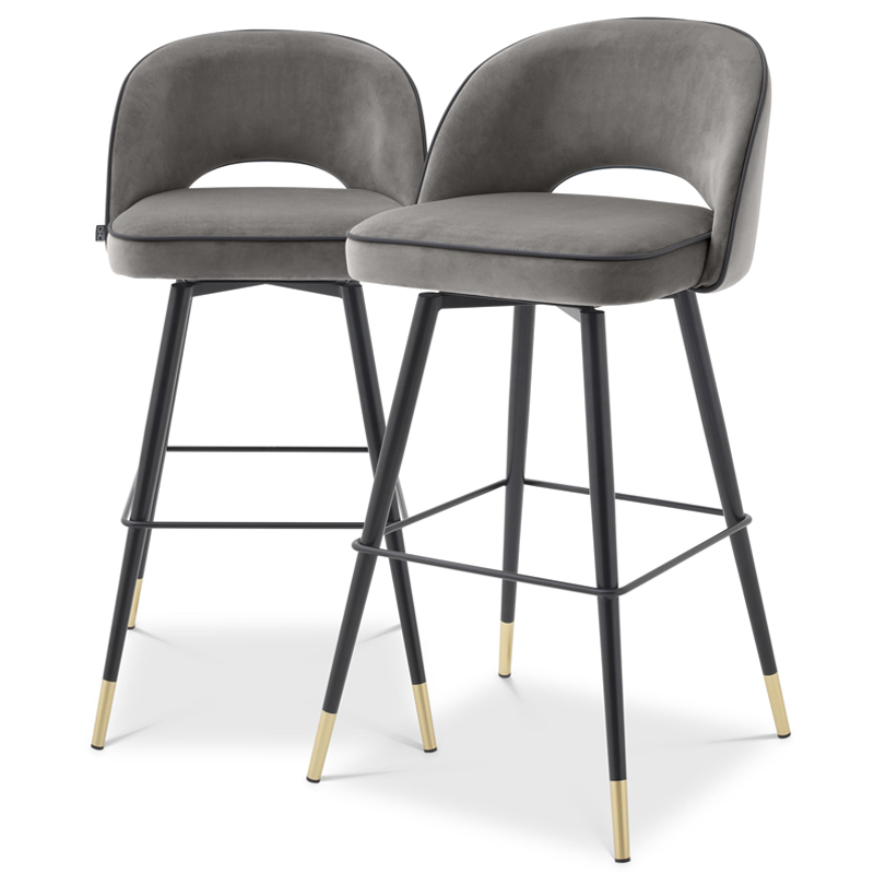 Комплект барных стульев Eichholtz Bar Stool Cliff set of 2 grey Черный Латунь Серый в Казани | Loft Concept 