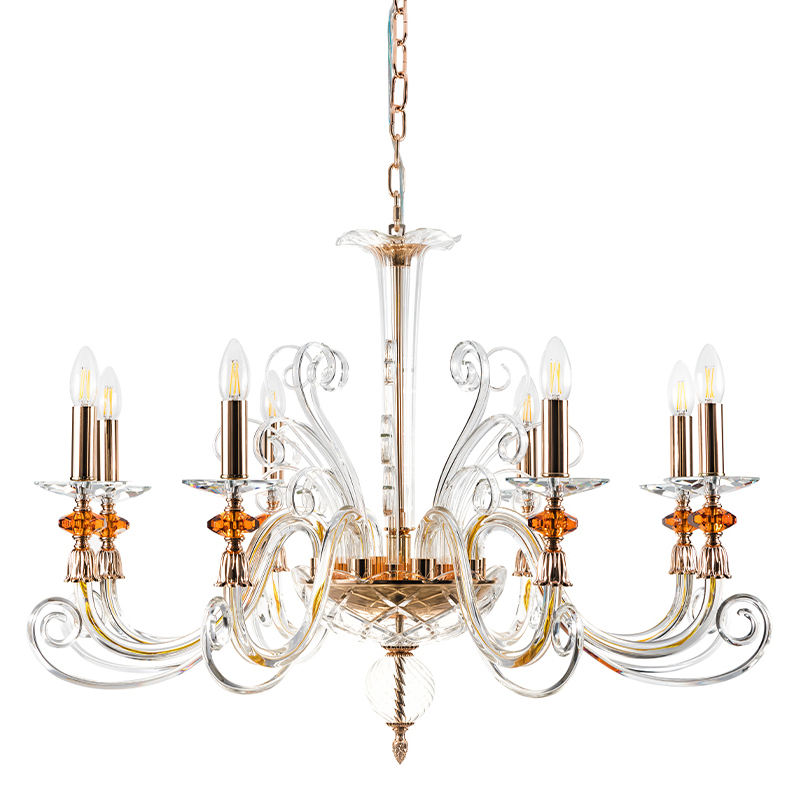 Люстра с 8-ю лампочками и изогнутыми прозрачными элементами из стекла Twisted Glass Candles Chandelier Золотой Прозрачное Стекло Люстра с 8-ю лампочками и изогнутыми прозрачными элементами из стекла Twisted Glass Candles Chandelier Золотой Прозрачное Стекло в Казани | Loft Concept