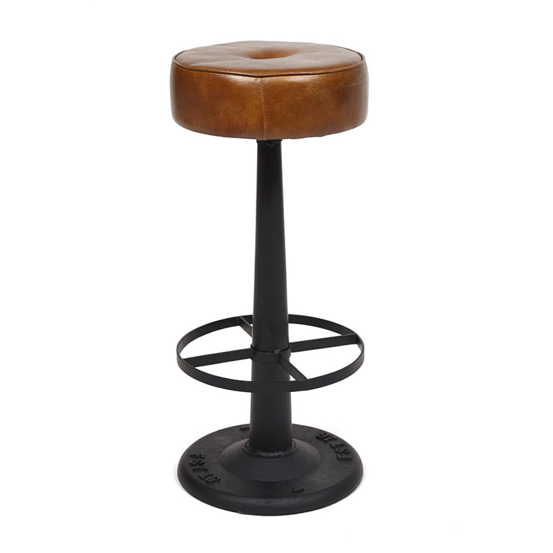 Барный стул Industrial leather bar stool Коричневый Черный в Казани | Loft Concept 