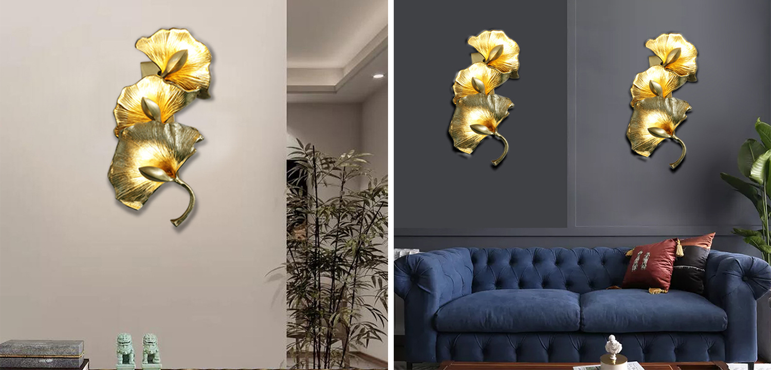 Дизайнерский настенный светильник Листья Гинкго Golden Ginkgo Leaves - фото №1
