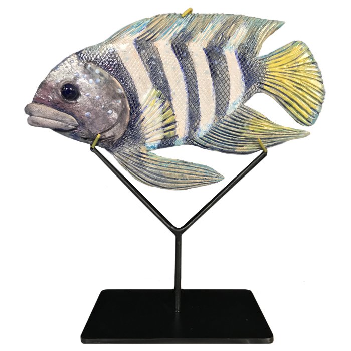 Статуэтка на подставке Striped Fish Серый Черный Белый в Казани | Loft Concept 