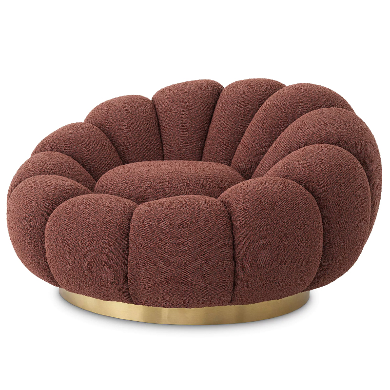 Кресло Eichholtz Swivel Chair Mello Boucle Rouge Бургундский красный Латунь в Казани | Loft Concept 