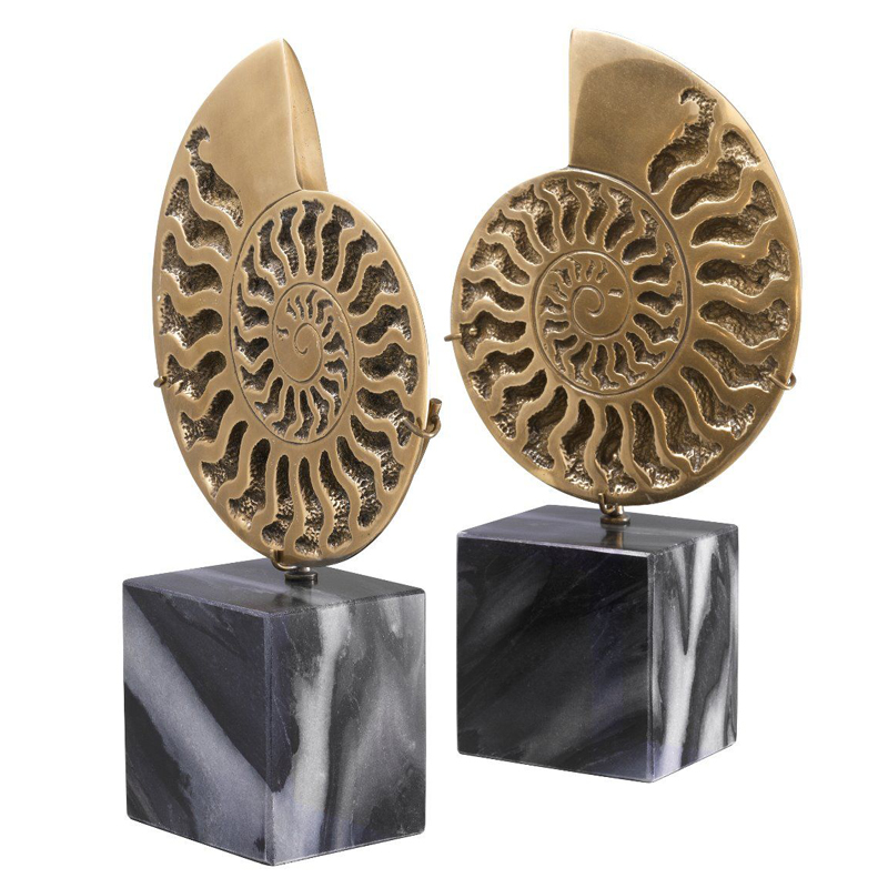 Статуэтки Eichholtz Object Ammonite Set of 2 Винтажная латунь Черный Мрамор Nero в Казани | Loft Concept 