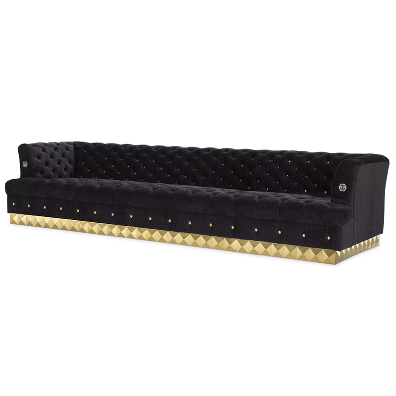 Диван Philipp Plein Sofa Rockstud L Черный Золотой в Казани | Loft Concept 