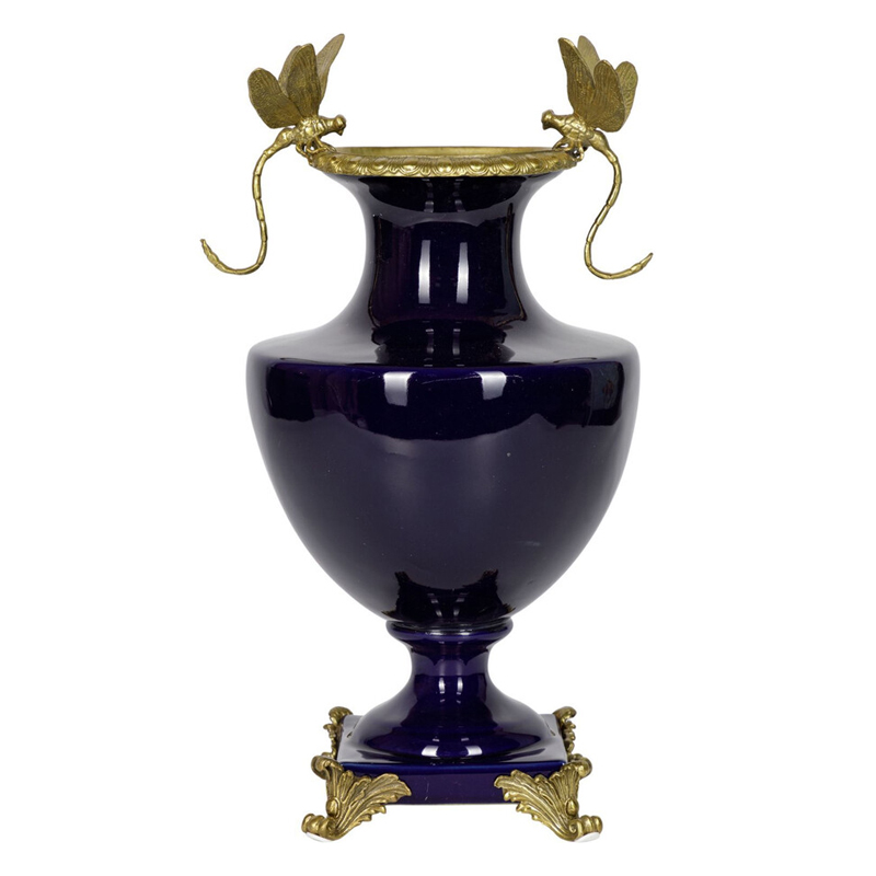 Ваза темно-синего цвета из фарфора с бронзовыми стрекозами Eden Garden porcelain and bronze Темно-синий Бронза Ваза темно-синего цвета из фарфора с бронзовыми стрекозами Eden Garden porcelain and bronze Темно-синий Бронза в Казани | Loft Concept