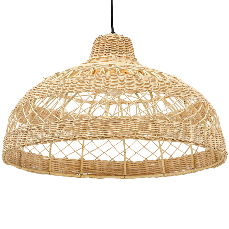 Подвесная люстра с плетеным абажуром Eman Wicker Chandelier Бежевый Черный в Казани | Loft Concept 