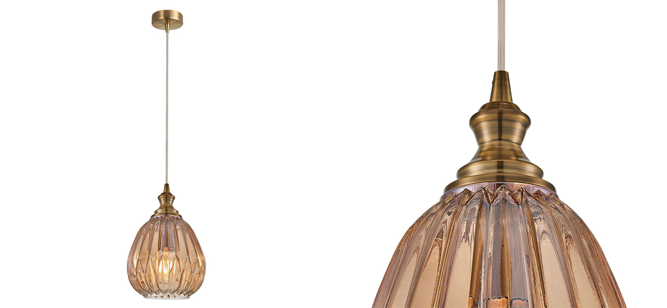 Подвесной светильник с рельефным янтарным плафоном Eustoma 19 см - фото