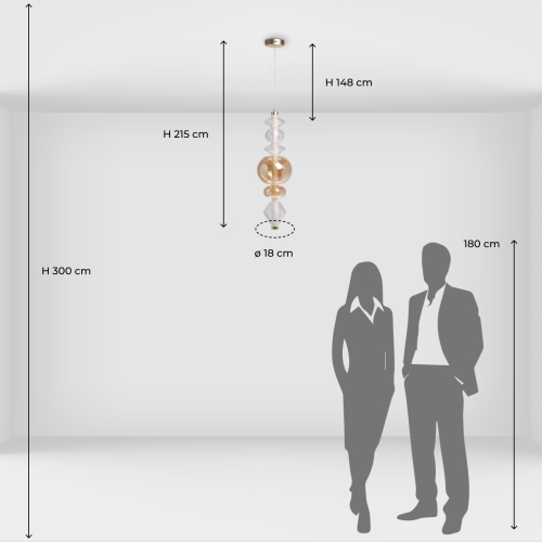 Подвесной светильник с вертикальной композицией из прозрачных и янтарных стеклянных шаров и ромбов Gabriel Scott Luna в Казани