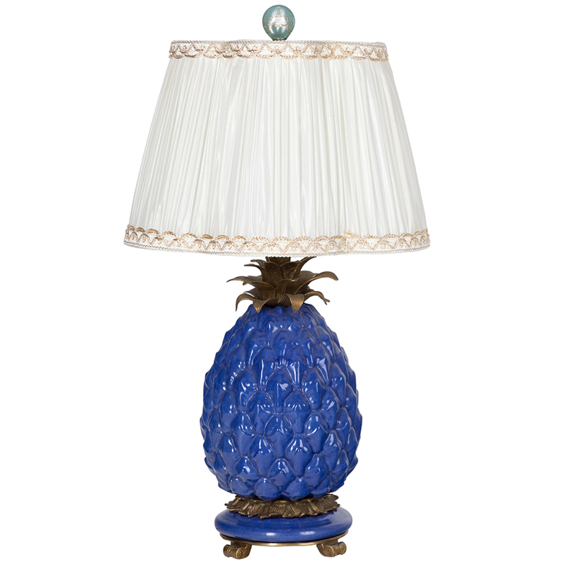 Настольная лампа с абажуром Pineapple Blue Table Lamp Бронза Синий Белый в Казани | Loft Concept 